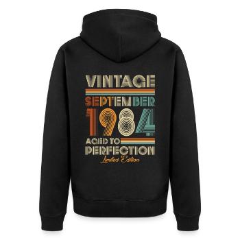 Vintage Aged To Perfection September 1984 - Unisex Premium Organic Zip Hoodie - black - Back - Nico (187cm)