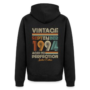 Vintage Aged To Perfection September 1994 - Unisex Premium Organic Zip Hoodie - black - Back - Nico (187cm)