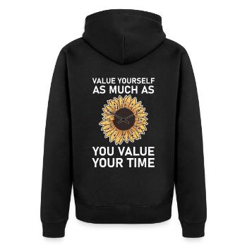 Schätzen Sie sich selbst, wenn Sie Ihre Zeit für S - Unisex Premium Bio Zip Hoodie - Schwarz - Hinten - Nico (187cm)