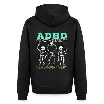 ADHS Es ist eine andere Fähigkeit Nerodiversität - Unisex Premium Bio Zip Hoodie - Schwarz - Hinten - Nico (187cm)