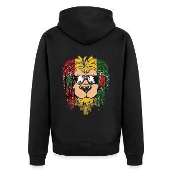 Reggae Rastafari Dreadlock Lion Leo Zodiac Zeichen - Unisex Premium Bio Zip Hoodie - Schwarz - Hinten - Nico (187cm)