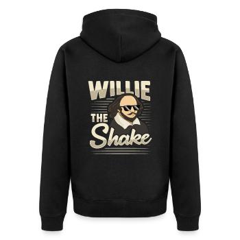 Willi the Shake Shakespeare-Literatur - Unisex Premium Bio Zip Hoodie - Schwarz - Hinten - Nico (187cm)