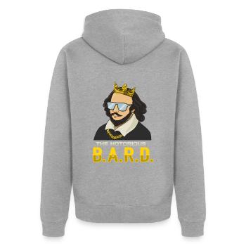 William Shakespeare avec couronne - Veste à capuche bio Premium Unisexe - gris chiné - Dos - Nico (187cm)