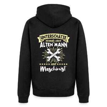 Maschinist Maschinenführer Feuerwehrmann - Unisex Premium Bio Zip Hoodie - Schwarz - Hinten - Nico (187cm)