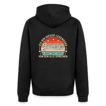 Der Legendäre Bauleiter Bauherren Bauleitung - Unisex Premium Bio Zip Hoodie - Schwarz - Hinten - Nico (187cm)