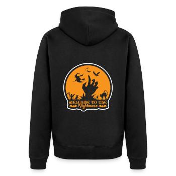 Gruselig Halloween Kürbis Hexen Zombie Gespenster - Unisex Premium Bio Zip Hoodie - Schwarz - Hinten - Nico (187cm)