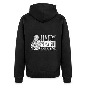 Gruselig Halloween Kürbis Hexen Zombie Gespenster - Unisex Premium Bio Zip Hoodie - Schwarz - Hinten - Nico (187cm)