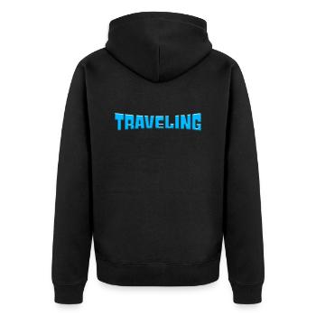 Reisen - Unisex Premium Bio Zip Hoodie - Schwarz - Hinten - Nico (187cm)