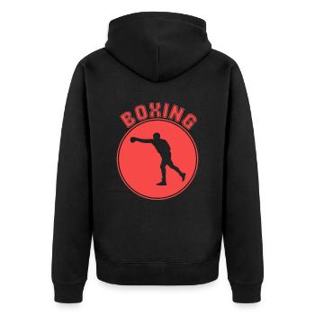 Boxen - Unisex Premium Bio Zip Hoodie - Schwarz - Hinten - Nico (187cm)