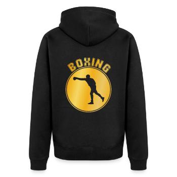 Boxen - Unisex Premium Bio Zip Hoodie - Schwarz - Hinten - Nico (187cm)