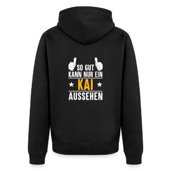 Kai Vorname Name Geschenk - Unisex Premium Bio Zip Hoodie - Schwarz - Hinten - Nico (187cm)