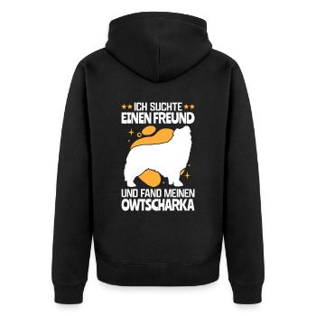 Fand meinen Owtscharka Kaukasischer Hund - Unisex Premium Bio Zip Hoodie - Schwarz - Hinten - Nico (187cm)