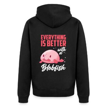 Blobfish tout est mieux drôle blobfish - Veste à capuche bio Premium Unisexe - noir - Dos - Nico (187cm)
