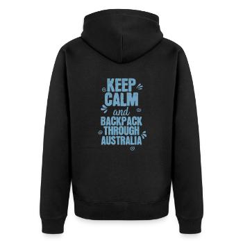 Keep Calm and Backpack through Australia - Unisex Premium Organic Zip Hoodie - black - Back - Nico (187cm)