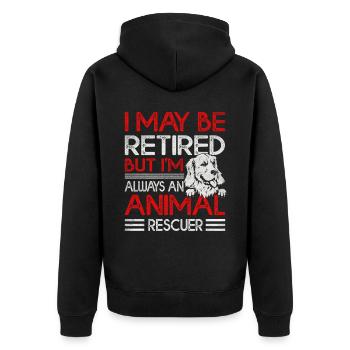 Ich Bin Vielleicht Im Ruhestand, Aber Ich Bin - Unisex Premium Bio Zip Hoodie - Schwarz - Hinten - Nico (187cm)