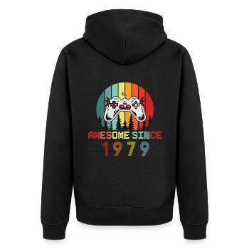 Awesome Since 1979 Birthday 1979 Vintage 1979 - Unisex Premium Organic Zip Hoodie - black - Back - Nico (187cm)
