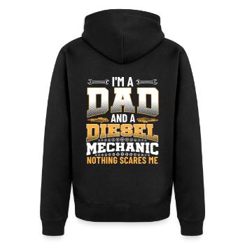 Ich Bin Papa Und Ein Dieselmechaniker, Nichts - Unisex Premium Bio Zip Hoodie - Schwarz - Hinten - Nico (187cm)