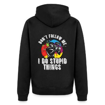 Don't Follow Me I Do Stupid Things Paintball - Unisex Premium Organic Zip Hoodie - black - Back - Nico (187cm)