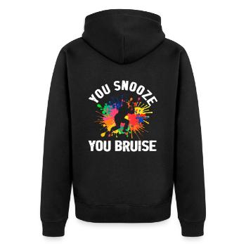 You Snooze You Bruise Airsoft Paintball - Unisex Premium Organic Zip Hoodie - black - Back - Nico (187cm)