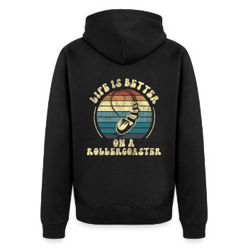 Roller Coaster Retro Vintage Life - Unisex Premium Bio Zip Hoodie - Schwarz - Hinten - Nico (187cm)