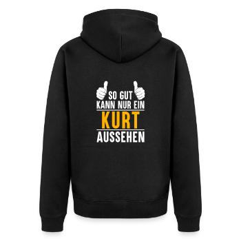 Kurt Vorname Name Geschenk - Unisex Premium Bio Zip Hoodie - Schwarz - Hinten - Nico (187cm)