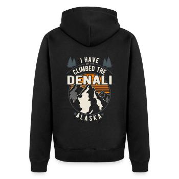 Wanderer - Kletterer Wandern Denali - Unisex Premium Bio Zip Hoodie - Schwarz - Hinten - Nico (187cm)