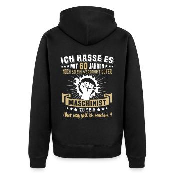 Maschinist 60. Geburtstag 60 Jahre Feuerwehr - Unisex Premium Bio Zip Hoodie - Schwarz - Hinten - Nico (187cm)
