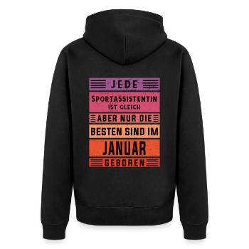 Co-Trainer Geburtstag Januar geboren - Unisex Premium Bio Zip Hoodie - Schwarz - Hinten - Nico (187cm)