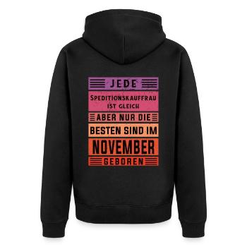 Spediteur Geburtstag November geboren - Unisex Premium Bio Zip Hoodie - Schwarz - Hinten - Nico (187cm)