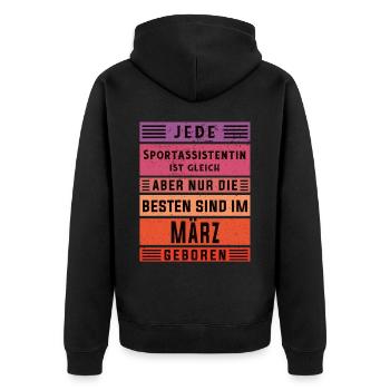 Co-Trainer Geburtstag März geboren - Unisex Premium Bio Zip Hoodie - Schwarz - Hinten - Nico (187cm)