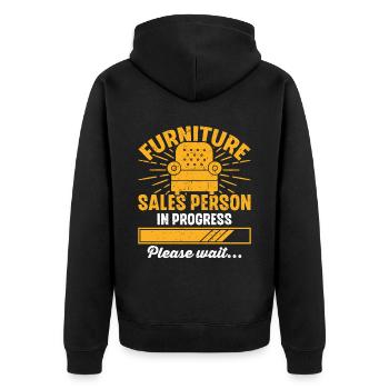Furniture Sales Person In Progress Please Wait - Unisex Premium Bio Zip Hoodie - Schwarz - Hinten - Nico (187cm)