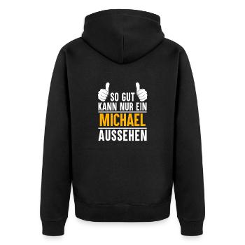 Michael Vorname Name Geschenk - Unisex Premium Bio Zip Hoodie - Schwarz - Hinten - Nico (187cm)