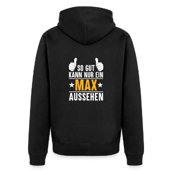 Max Vorname Name Geschenk - Unisex Premium Bio Zip Hoodie - Schwarz - Hinten - Nico (187cm)