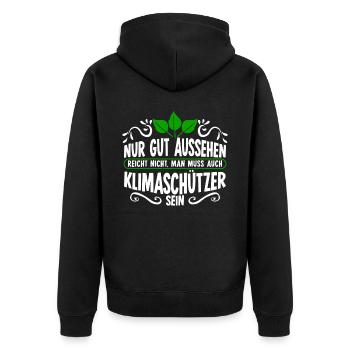 Klimaschutz Klimaschützer Klimawandel - Unisex Premium Bio Zip Hoodie - Schwarz - Hinten - Nico (187cm)