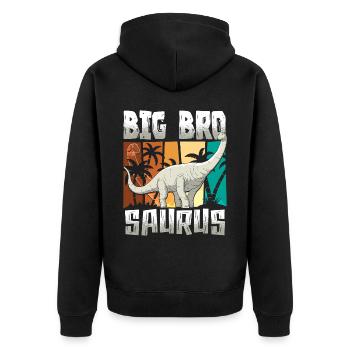 Big Bro Saurus Dinosaurier Ich werde großer Bruder - Unisex Premium Bio Zip Hoodie - Schwarz - Hinten - Nico (187cm)