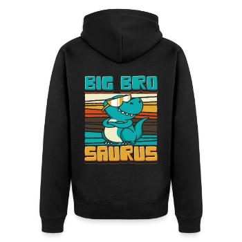 Big Bro Saurus Dinosaurier Ich werde großer Bruder - Unisex Premium Bio Zip Hoodie - Schwarz - Hinten - Nico (187cm)