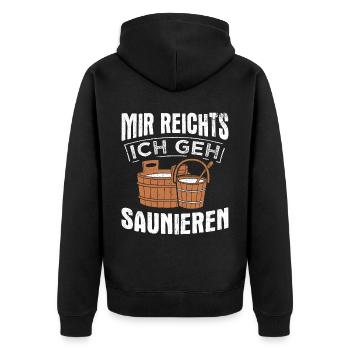 Saunameister - Geschenk Sauna Spruch Saunieren - Unisex Premium Bio Zip Hoodie - Schwarz - Hinten - Nico (187cm)