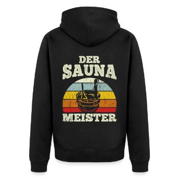 Sauna Wellness Saunagänger Finnische Sauna Spruch - Unisex Premium Bio Zip Hoodie - Schwarz - Hinten - Nico (187cm)