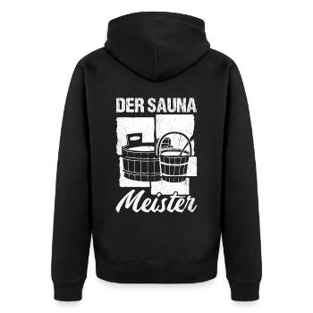 Saunameister - Geschenk Sauna Spruch Saunieren - Unisex Premium Bio Zip Hoodie - Schwarz - Hinten - Nico (187cm)