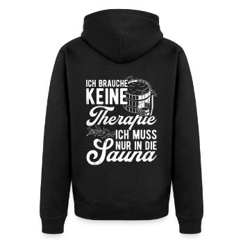 Saunameister - Geschenk Sauna Spruch Saunieren - Unisex Premium Bio Zip Hoodie - Schwarz - Hinten - Nico (187cm)