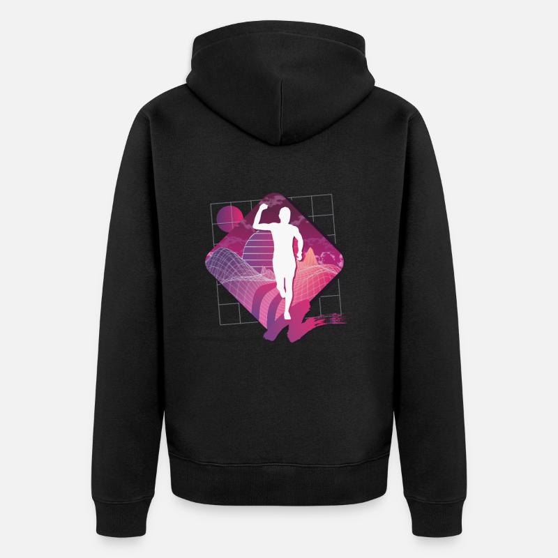 Vaporwave Synthwave Marathon, Trail Running - Veste à capuche bio Premium Unisexe - noir