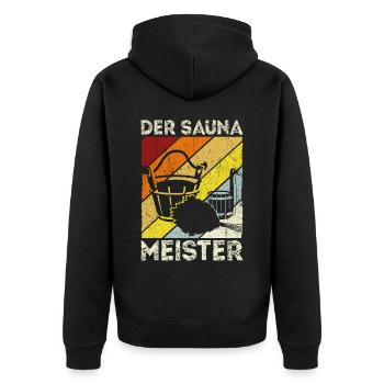 Sauna Wellness Saunagänger Finnische Sauna Spruch - Unisex Premium Bio Zip Hoodie - Schwarz - Hinten - Nico (187cm)