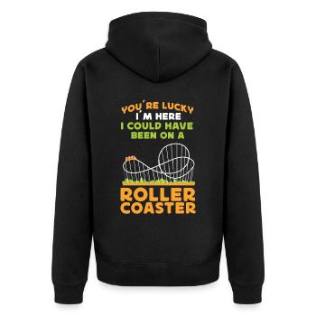 Roller Coaster You're Lucky I'm - Unisex Premium Bio Zip Hoodie - Schwarz - Hinten - Nico (187cm)