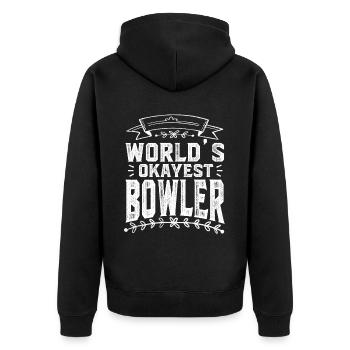 Worlds Okayest Bowler Bowling Bowlen - Unisex Premium Bio Zip Hoodie - Schwarz - Hinten - Nico (187cm)