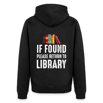If Found Please Return to Library - Unisex Premium Bio Zip Hoodie - Schwarz - Hinten - Nico (187cm)