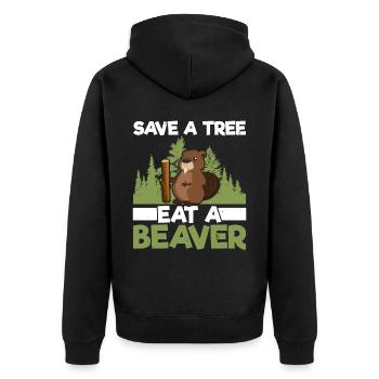 Save a tree, eat a beaver wild animal animal - Unisex Premium Organic Zip Hoodie - black - Back - Nico (187cm)