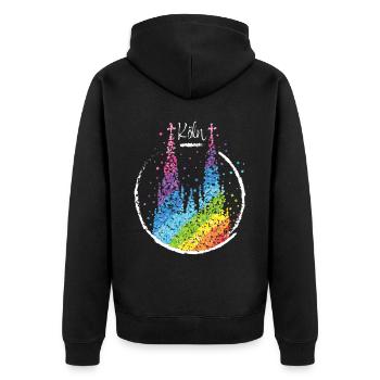 Köln Pride Kölner Dom Regenbogen Community - Unisex Premium Bio Zip Hoodie - Schwarz - Hinten - Nico (187cm)