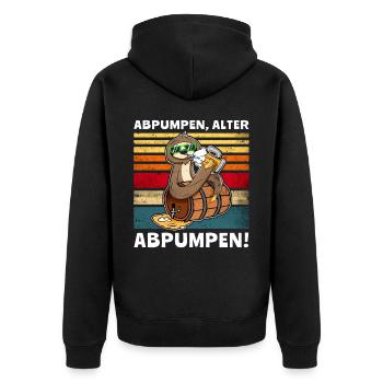 Faultier Bier Löten Saufsprüche - Unisex Premium Bio Zip Hoodie - Schwarz - Hinten - Nico (187cm)