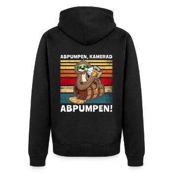 Faultier Bier Löten Saufsprüche - Unisex Premium Bio Zip Hoodie - Schwarz - Hinten - Nico (187cm)