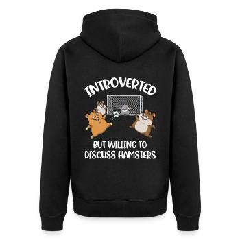 Introverted Hamsters Introvertiert Geschenk - Unisex Premium Bio Zip Hoodie - Schwarz - Hinten - Nico (187cm)